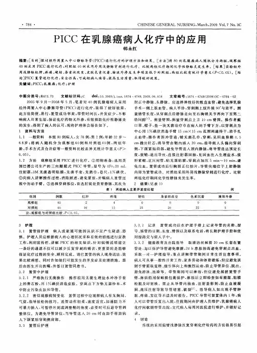 PICC在乳腺癌病人化疗中的应用