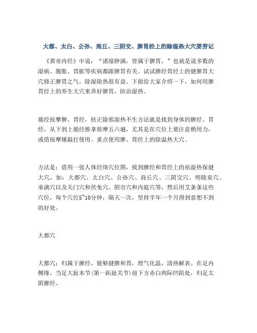 大都、太白、公孙、商丘、三阴交、脾胃经上的除湿热大穴要劳记