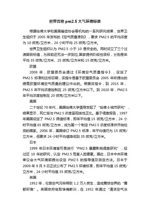 世界各地pm2.5大气环境标准