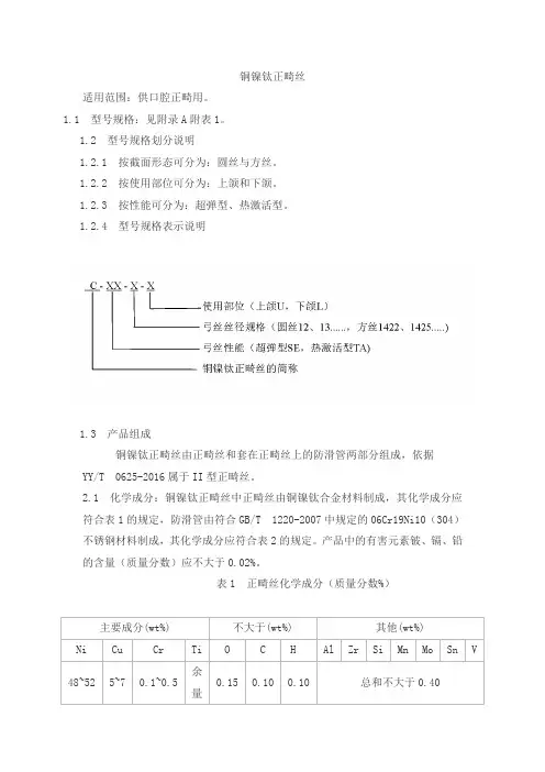 铜镍钛正畸丝产品技术要求youyan