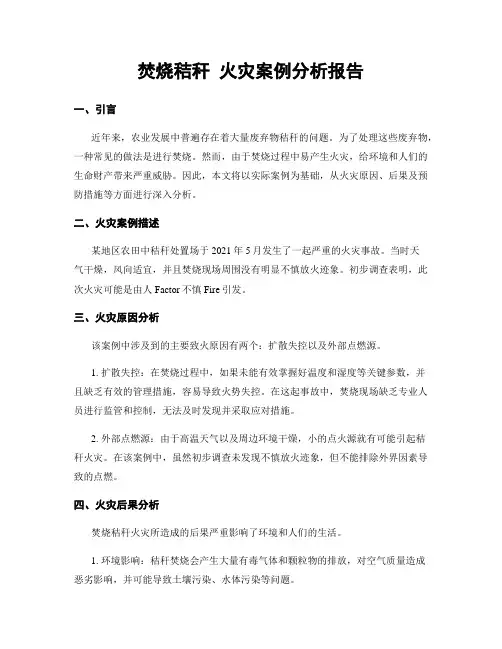 焚烧秸秆 火灾案例分析报告