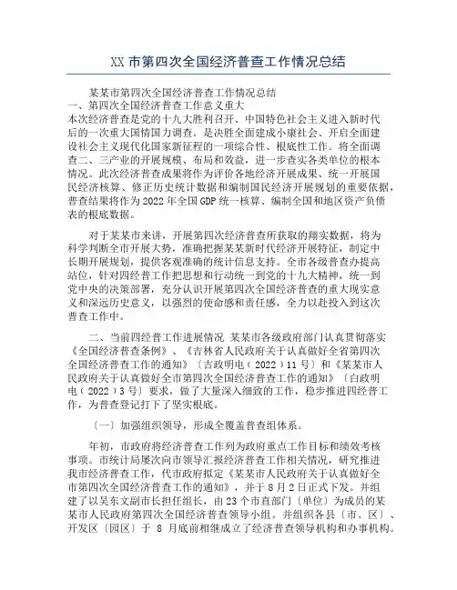 XX市第四次全国经济普查工作情况总结