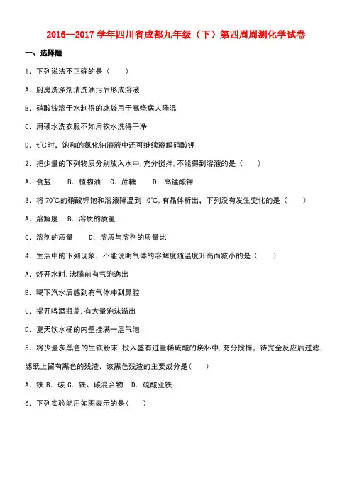 四川省成都市九年级化学下学期第四周周测试卷(含解析)