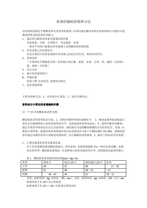 食谱的编制原则和方法