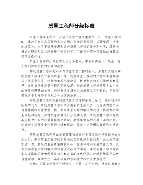质量工程师分级标准