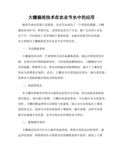 大棚栽培技术在农业节水中的应用