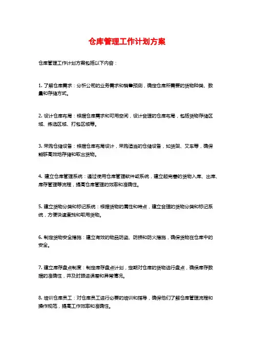 仓库管理工作计划方案