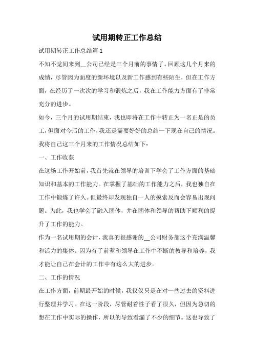 试用期转正工作总结