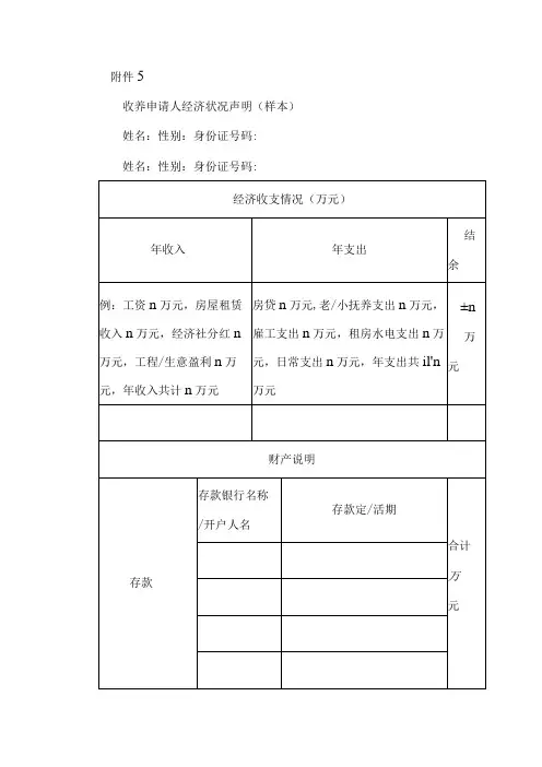 收养申请人经济状况声明(样本)
