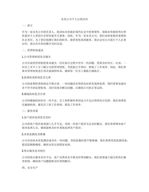 水务公司个人自查自纠
