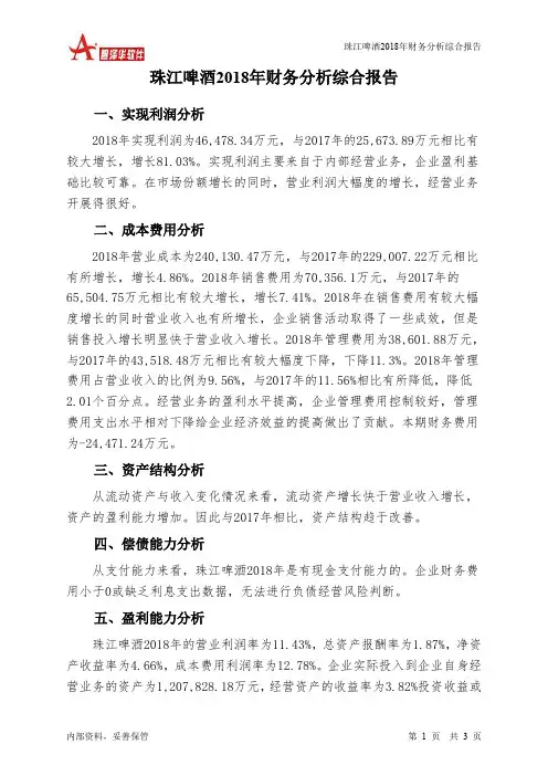 珠江啤酒2018年财务分析结论报告-智泽华