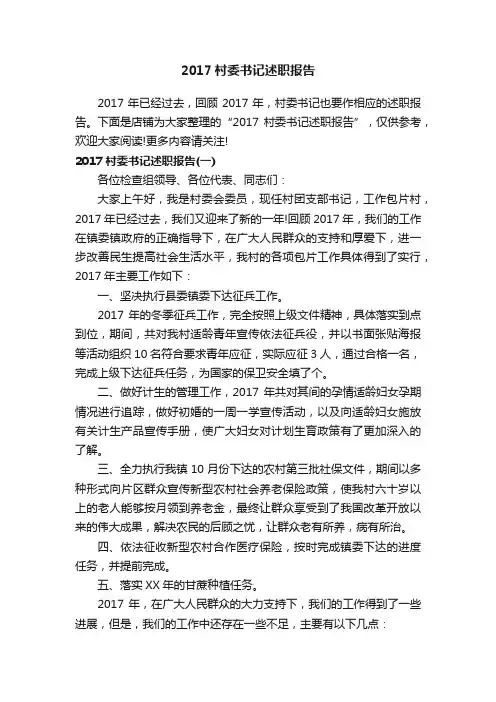 2017村委书记述职报告