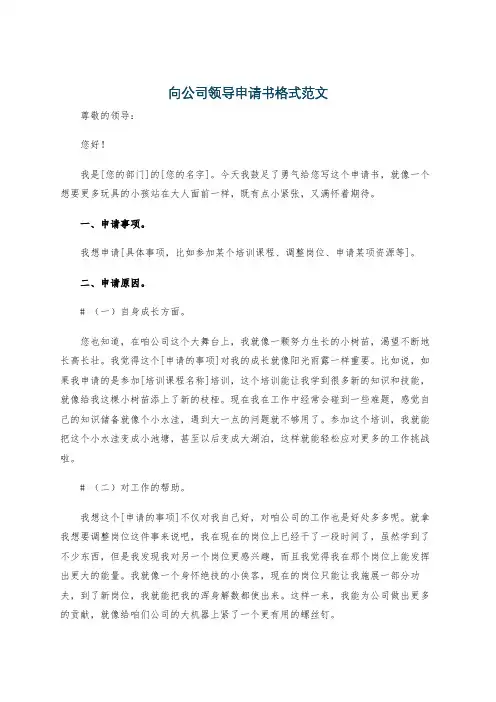 向公司领导申请书格式范文
