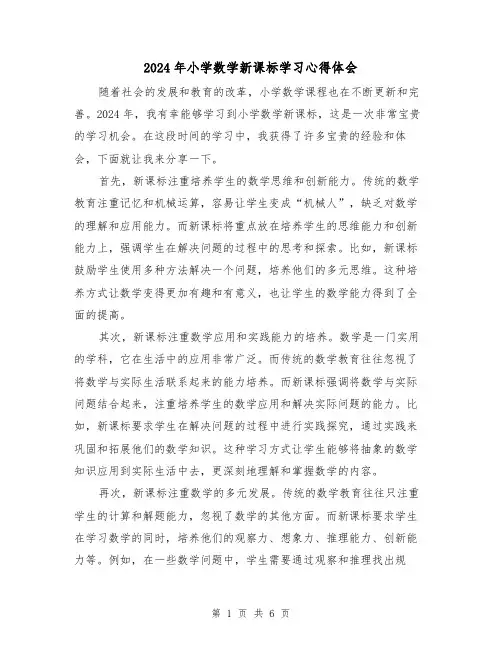 2024年小学数学新课标学习心得体会(3篇)