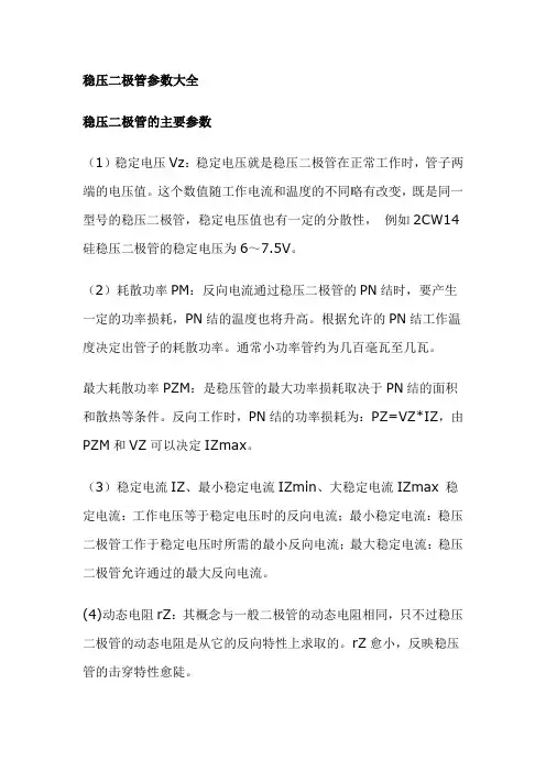 稳压二极管参数大全