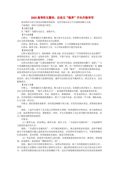 2020高考语文 议论文“眼界”开头升格导写作文素材