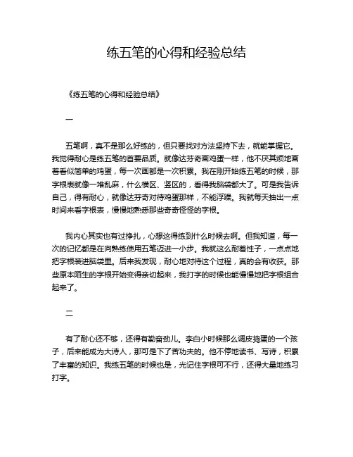 练五笔的心得和经验总结