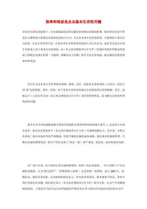 (效率管理)效率和效益是企业基本生存的关键