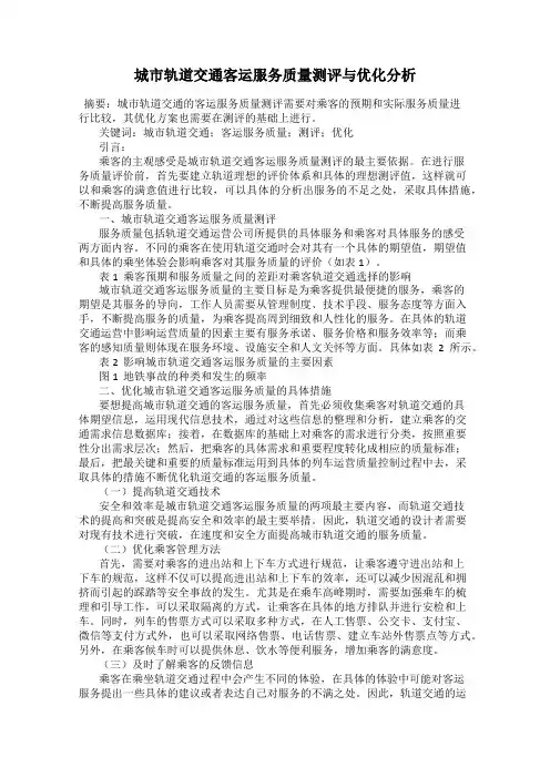 城市轨道交通客运服务质量测评与优化分析