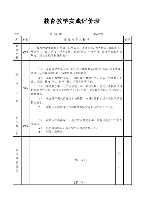 教育教学实践评价表