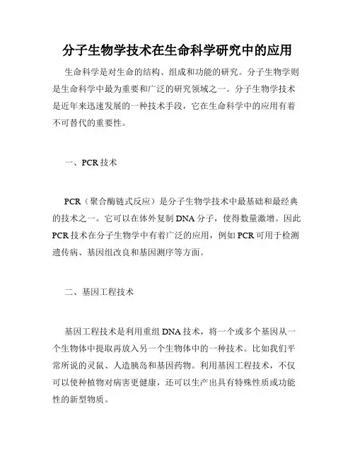 分子生物学技术在生命科学研究中的应用
