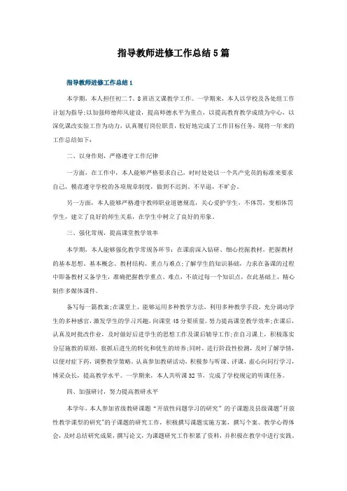 指导教师进修工作总结5篇