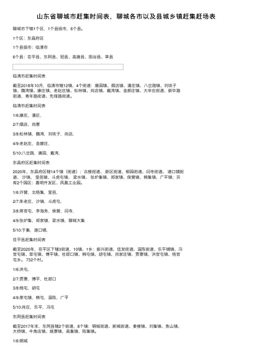 山东省聊城市赶集时间表，聊城各市以及县城乡镇赶集赶场表