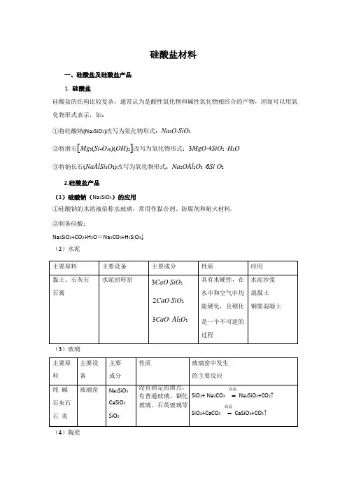 高中化学备课参考 硅酸盐材料
