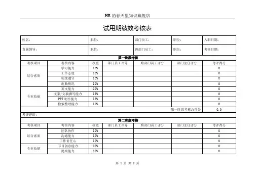 试用期绩效考核表