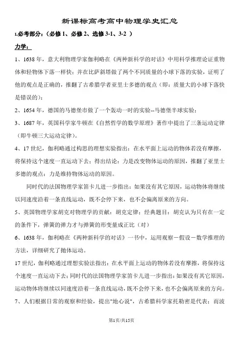 高考物理学史考点总汇