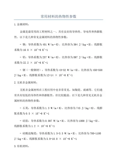常用材料的热物性参数