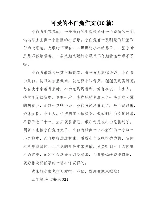 可爱的小白兔作文(10篇)