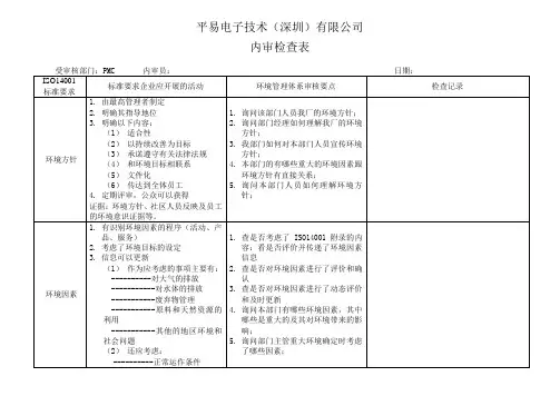 某公司各部门内审检查表——PMC
