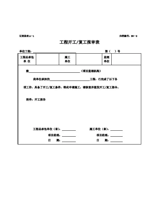 工程开工复工申请表