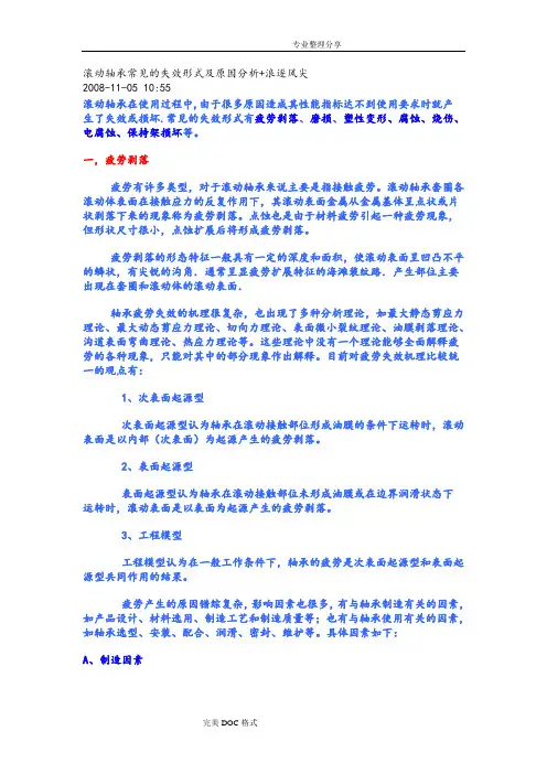 滚动轴承常见的失效形式和原因分析范文