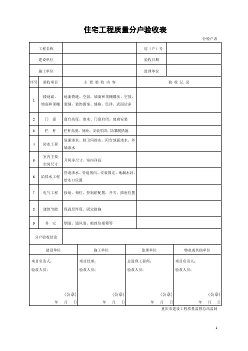重庆最新分户验收表格--空表格