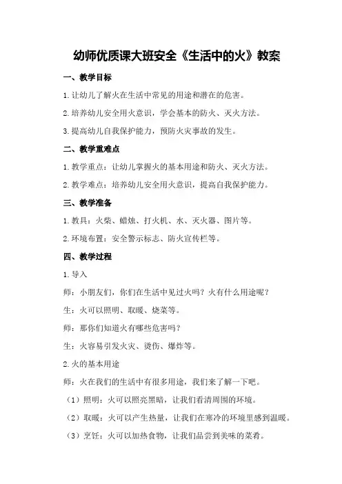 幼师优质课大班安全《生活中的火》教案