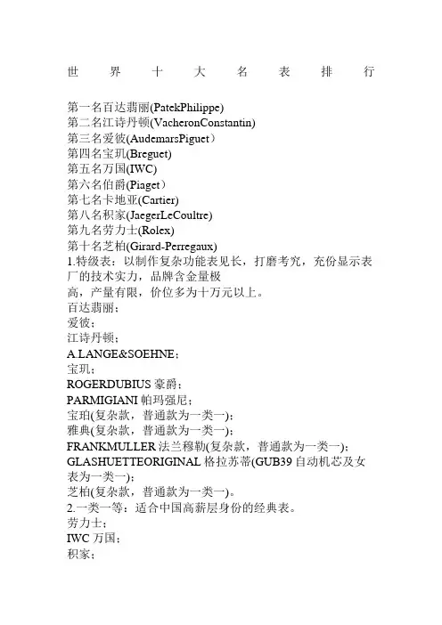 世界十大名表排行