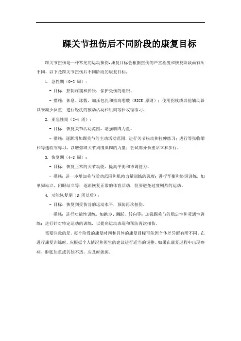 踝关节扭伤后不同阶段的康复目标