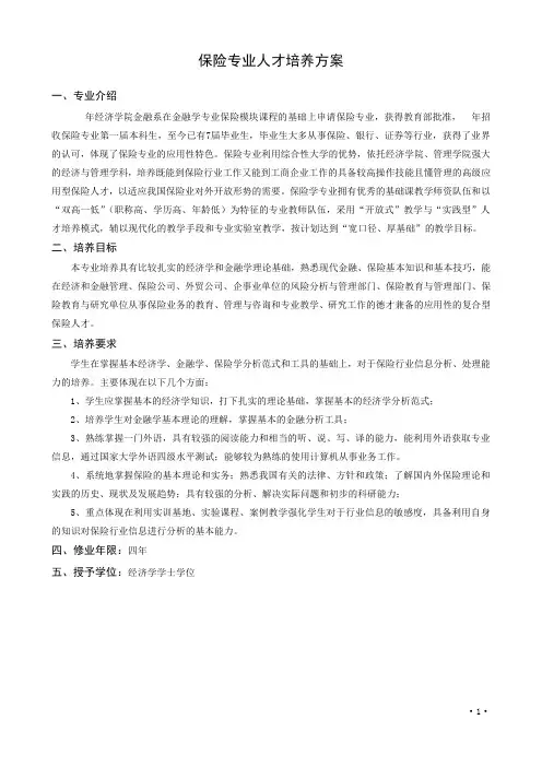 保险专业人才培养方案