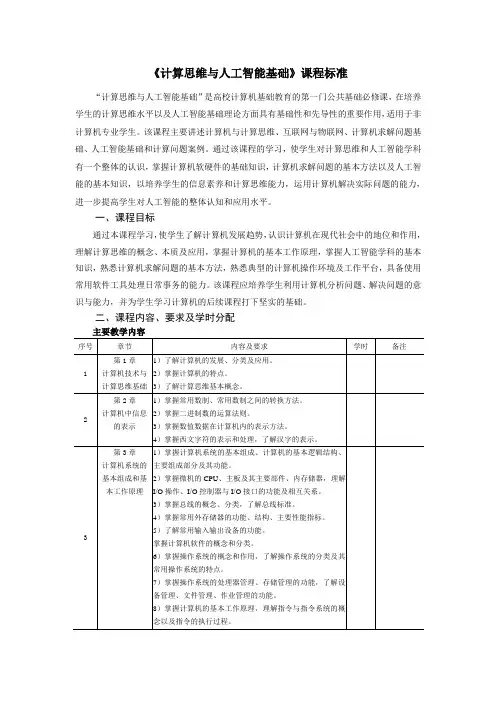 《计算思维与人工智能基础》课程标准