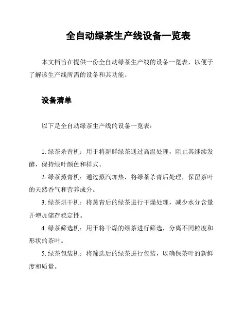 全自动绿茶生产线设备一览表