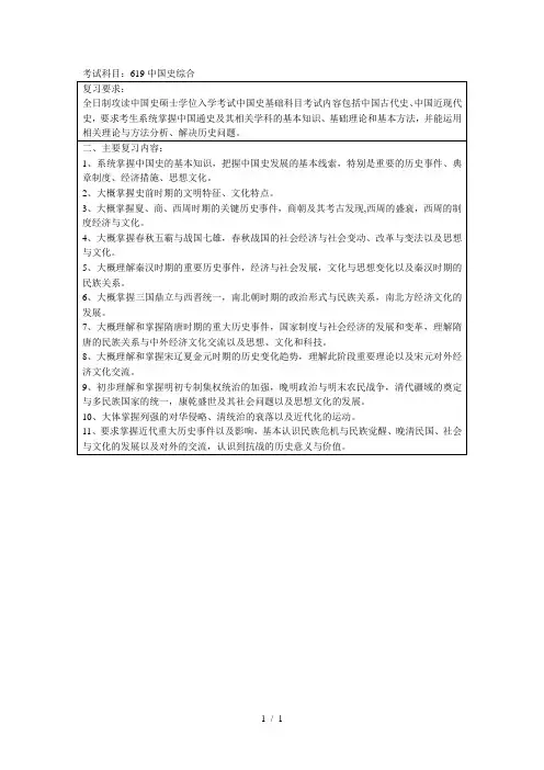 考试科目619中国史综合