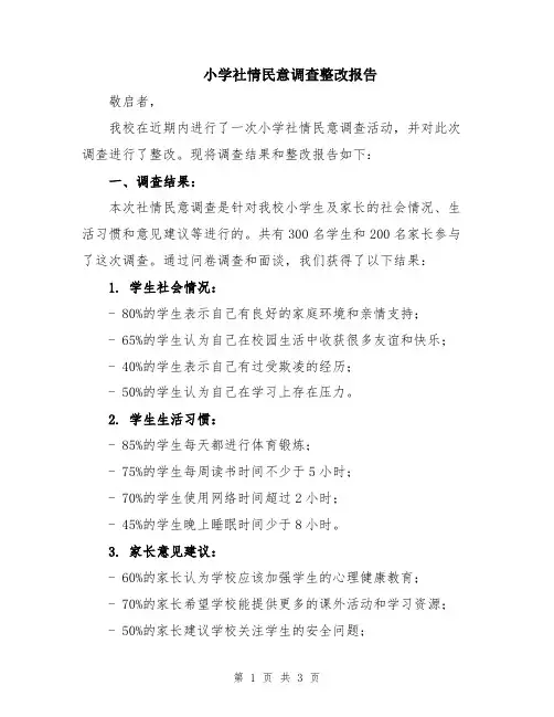 小学社情民意调查整改报告