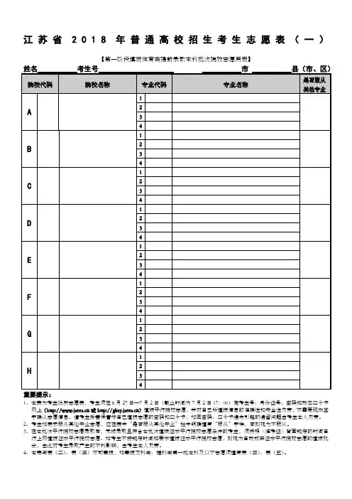 江苏高考志愿填报草表