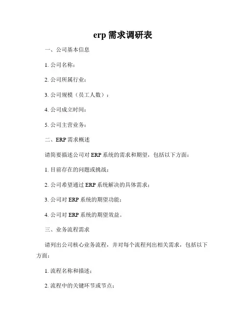 erp需求调研表