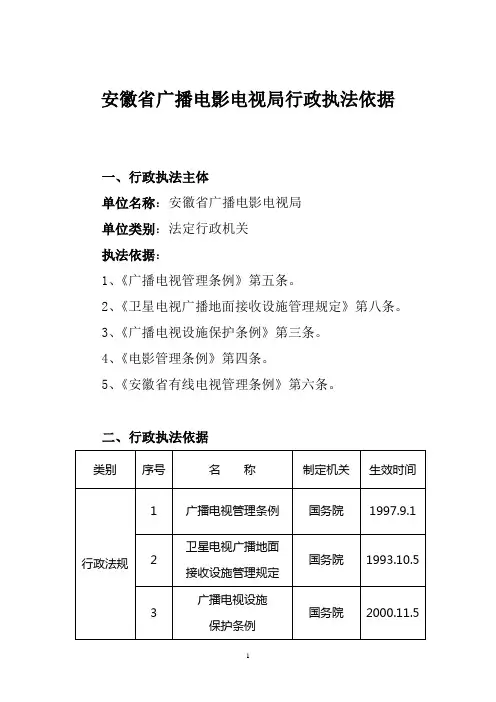 安徽省广播电影电视局行政执法依据