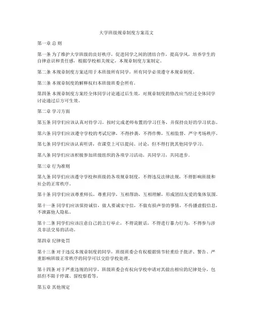 大学班级规章制度方案范文