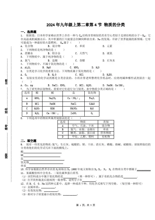2024年九年级上第二章第4节 物质的分类