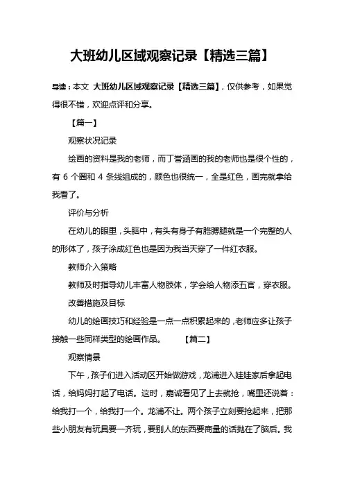 大班幼儿区域观察记录【精选三篇】